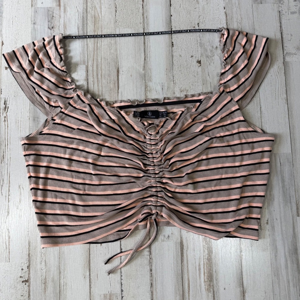 Volcom All‎ Booed Up Cami Womens XL Crop Top Striped & Cinched Front